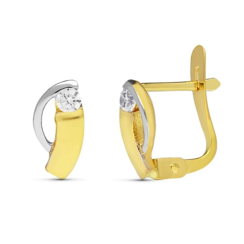 Pendientes en Oro Bicolor de 9k con 10 mm. y bandas combinadas con ci