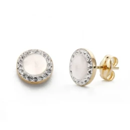 Pendientes Oro 9k redondos de 7 mm. con nácar y circonitas