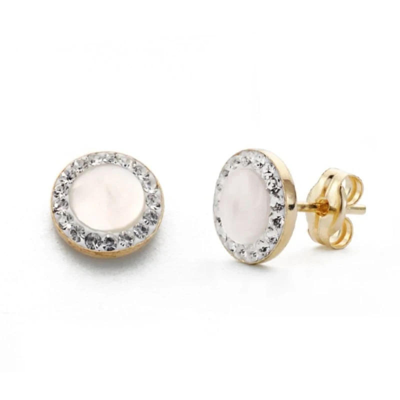 Pendientes Oro 9k redondos de 7 mm. con nácar y circonitas