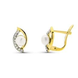 Pendientes en Oro de 9k de 12 mm. dos bandas ovaladas con circonitas