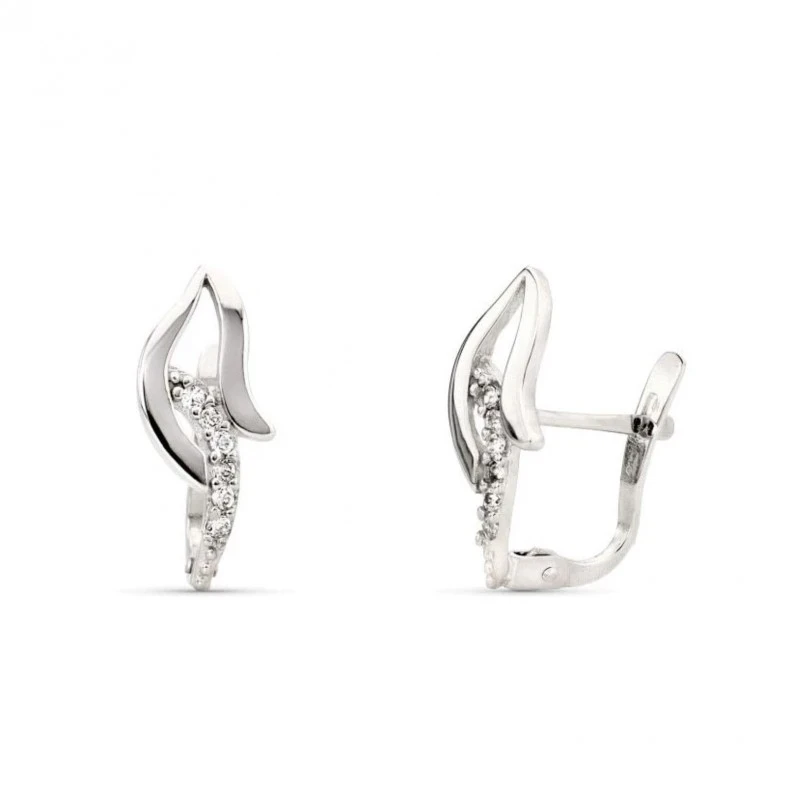 Pendientes Oro Blanco 9k de 15 mm. con bandas combinadas circonitas