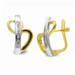 Pendientes en Oro Bicolor de 9k con 14 mm. barra vertical con circoni