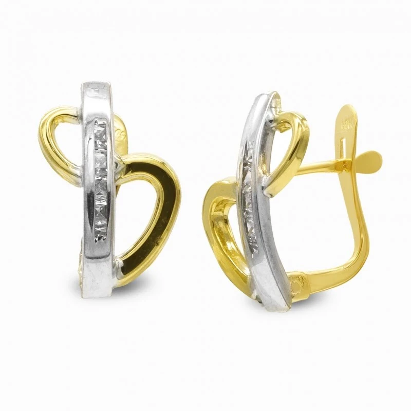 Pendientes en Oro Bicolor de 9k con 14 mm. barra vertical con circoni