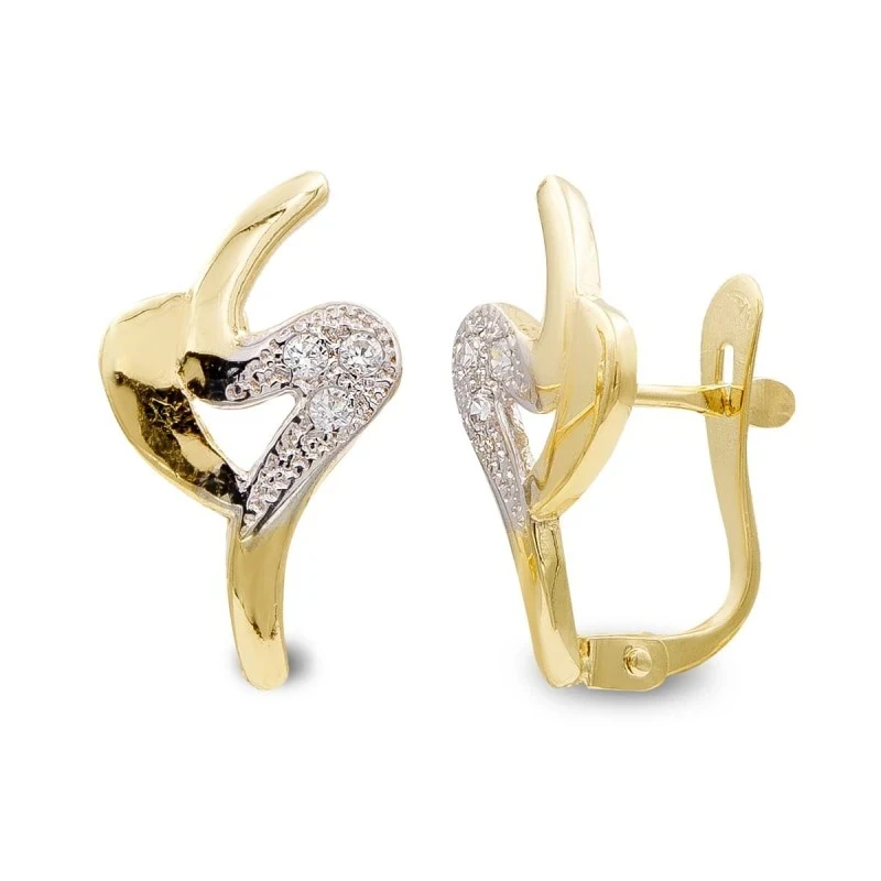 Pendientes Oro Bicolor 9k de 15 mm. con circonitas y formas caladas