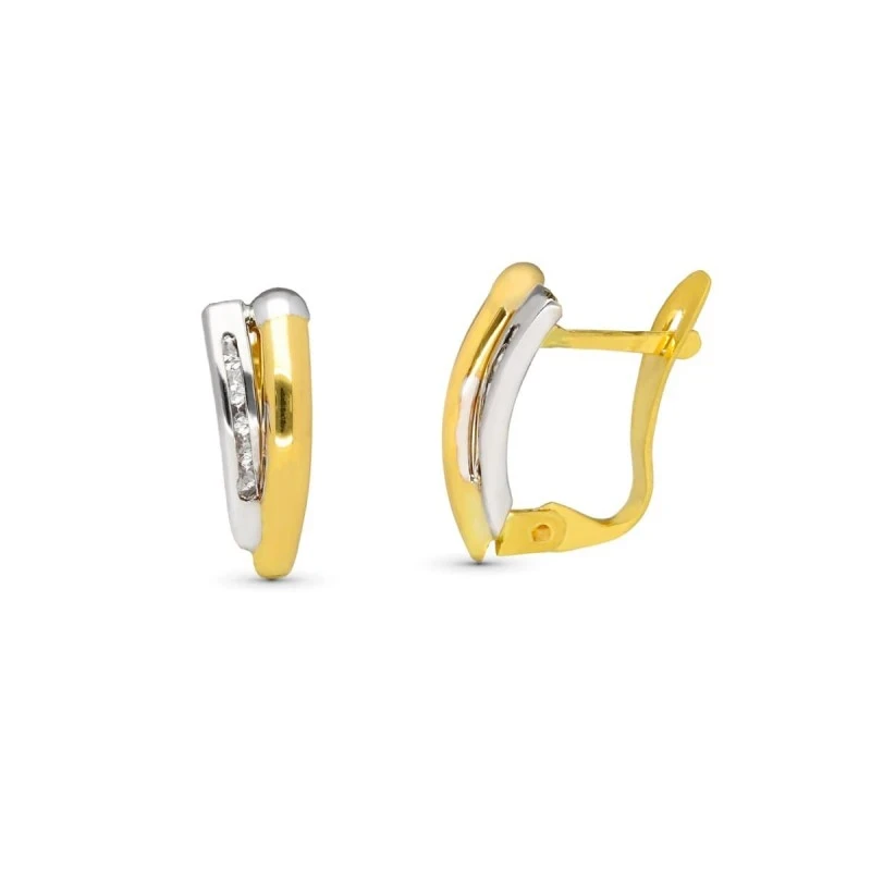 Pendientes Oro Bicolor 9k de 13 mm. dos barras verticales circonitas