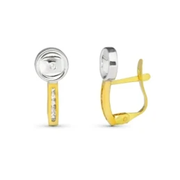 Pendientes Oro Bicolor de 9k con 14 mm. forma redonda con barra verti