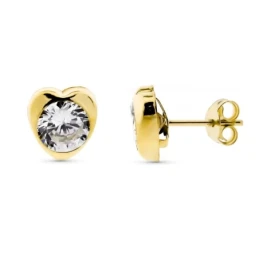 Pendientes Oro 9k de 6 mm. con forma de corazón y circonitas