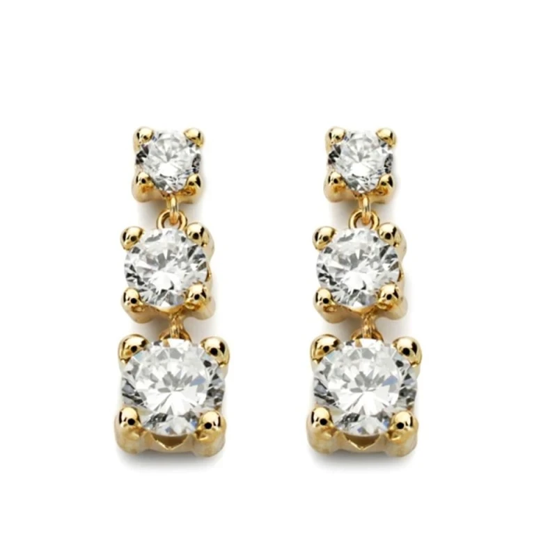 Pendientes en Oro Bicolor 9k tres circonitas tamaños combinados con g