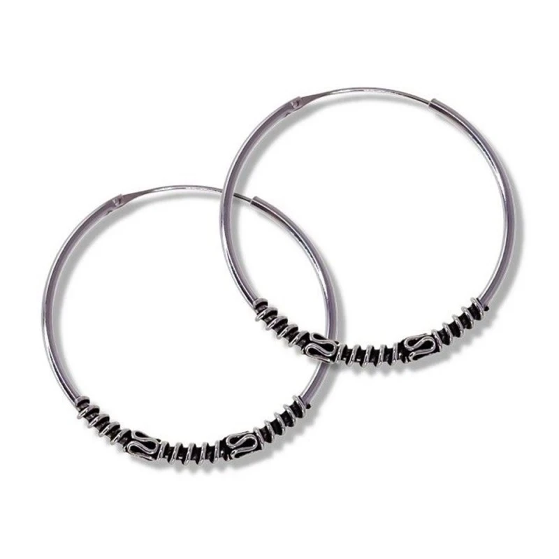 Aros Bali Pendientes Plata Ley 925m mujer 35 mm. detalles tribales ox