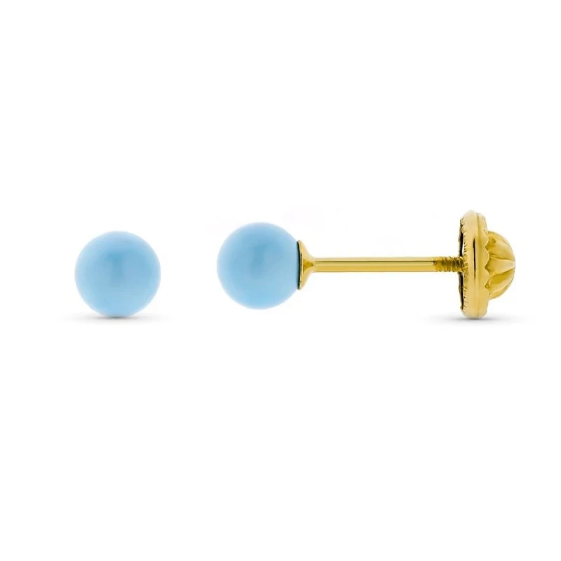 Pendientes en Oro de 9k con turquesa redonda de 4 mm.