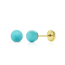 Pendientes en Oro de 9k con turquesa redonda de 5 mm.