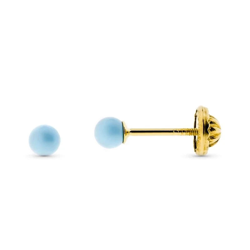 Pendientes en Oro de 9k con turquesa redonda de 3 mm.