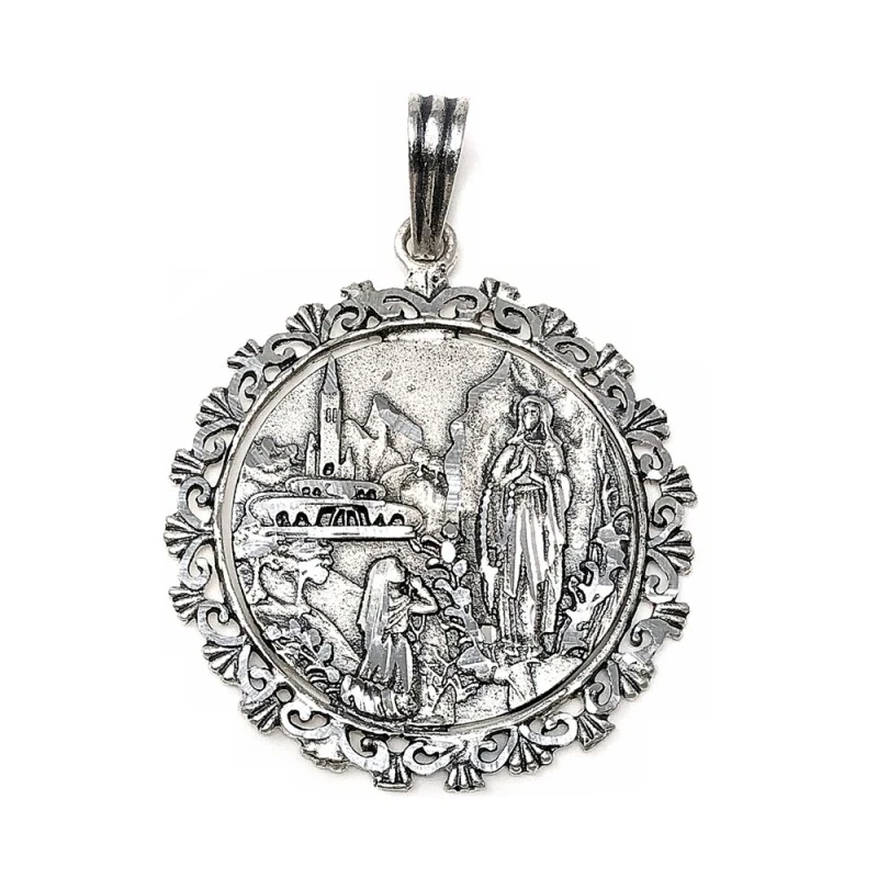 Medalla plata Ley 925m Virgen Lourdes cerco calado [AB9159]