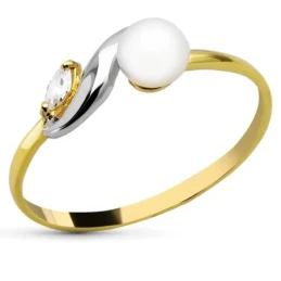 Sortija oro bicolor 18k niña Primera Comunión perla 4.5 mm. combinada