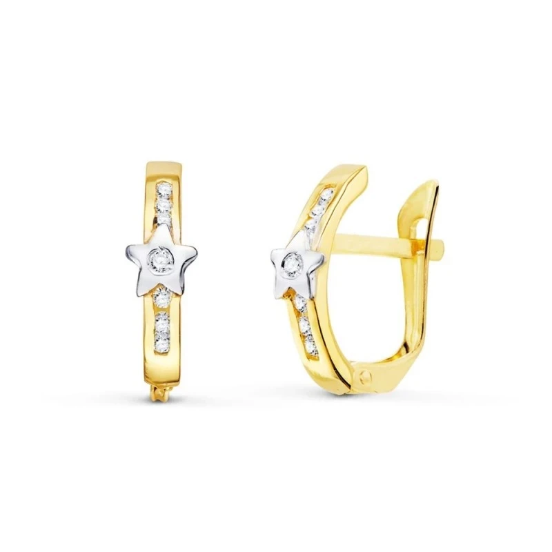 Pendientes oro bicolor 18k niña Primera Comunión 13 mm. barra vertica