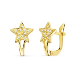 Pendientes oro 18k niña Primera Comunión 12 mm. forma estrella circon
