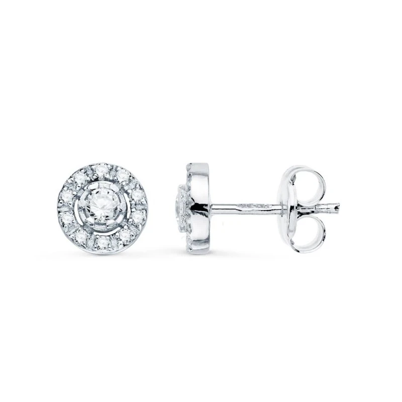 Pendientes oro blanco 18k niña Primera Comunión 7 mm. redondos circon