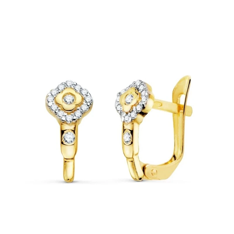 Pendientes oro 18k niña Primera Comunión 13 mm. rombo circonitas
