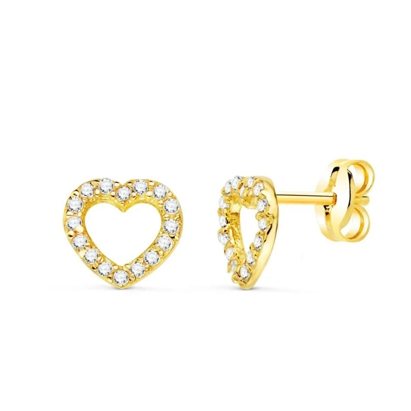 Pendientes oro 18k niña 7 mm. circonitas forma corazón calado presión