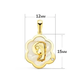 Virgen Niña medalla oro 18k Primera Comunión 15 mm. nácar forma nube