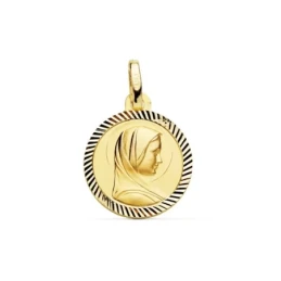Virgen Niña Francesa medalla oro 18k Primera Comunión colgante 14 mm.