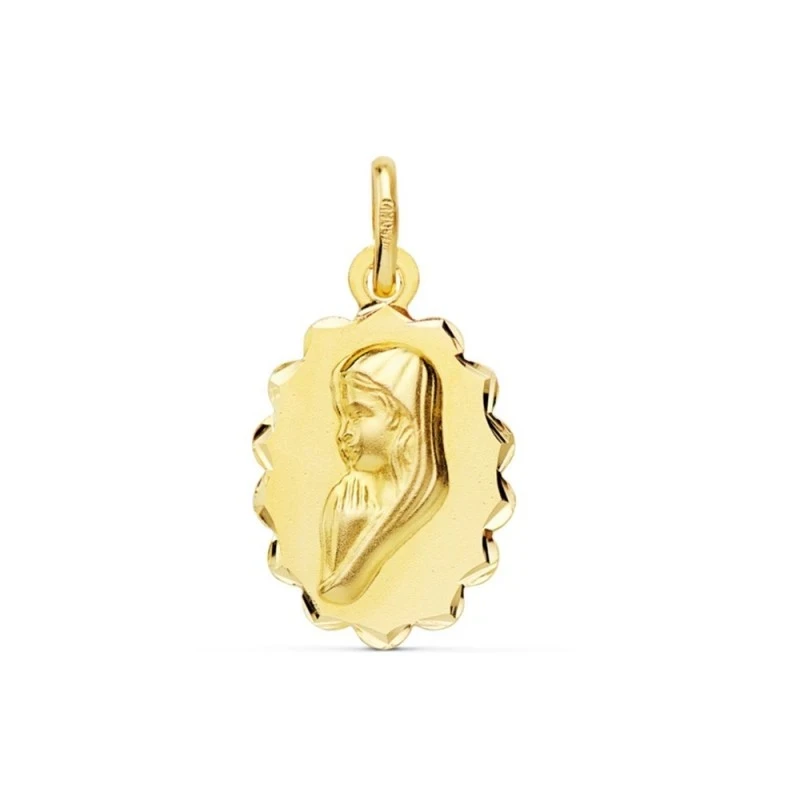 Virgen Niña medalla oro 18k Primera Comunión colgante 16 mm. ovalada