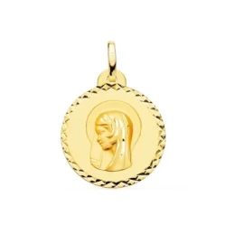 Virgen María medalla oro 18k Primera Comunión colgante 20 mm. lineas