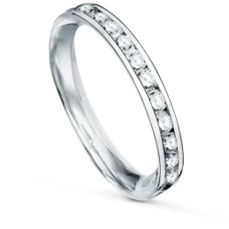 Sortija oro blanco 9k mujer circonitas carril ancho cuerpo 2.8 mm.