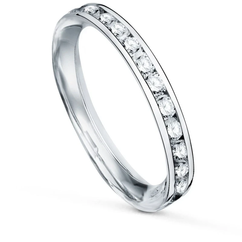 Sortija oro blanco 9k mujer circonitas carril ancho cuerpo 2.8 mm.