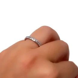 Sortija oro blanco 9k mujer circonitas carril ancho cuerpo 2.8 mm.