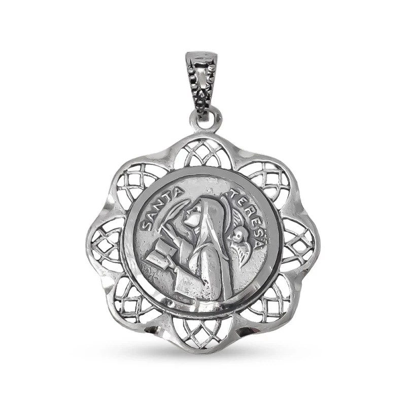 Santa Teresa Medalla Religiosa Plata Ley 925m maciza 28 mm. cerco. Gr