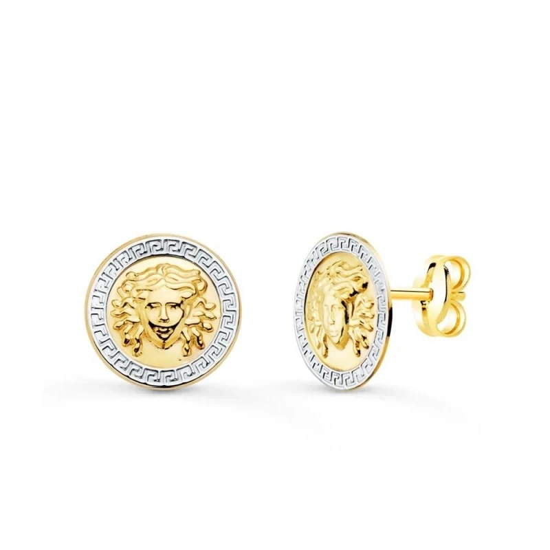 Pendientes oro bicolor 18k mujer 12 mm. medusa centro redondos borde