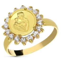 Sortija oro 18k mujer cabeza redonda detalle madre 16 circonitas garr