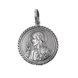 Medalla colgante plata Ley 925m escapulario macizo 24mm. Cristo Corazón de Jesús Virgen del Carmen