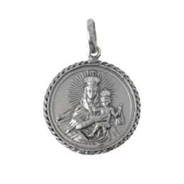 Medalla colgante plata Ley 925m escapulario macizo 24mm. Cristo Corazón de Jesús Virgen del Carmen