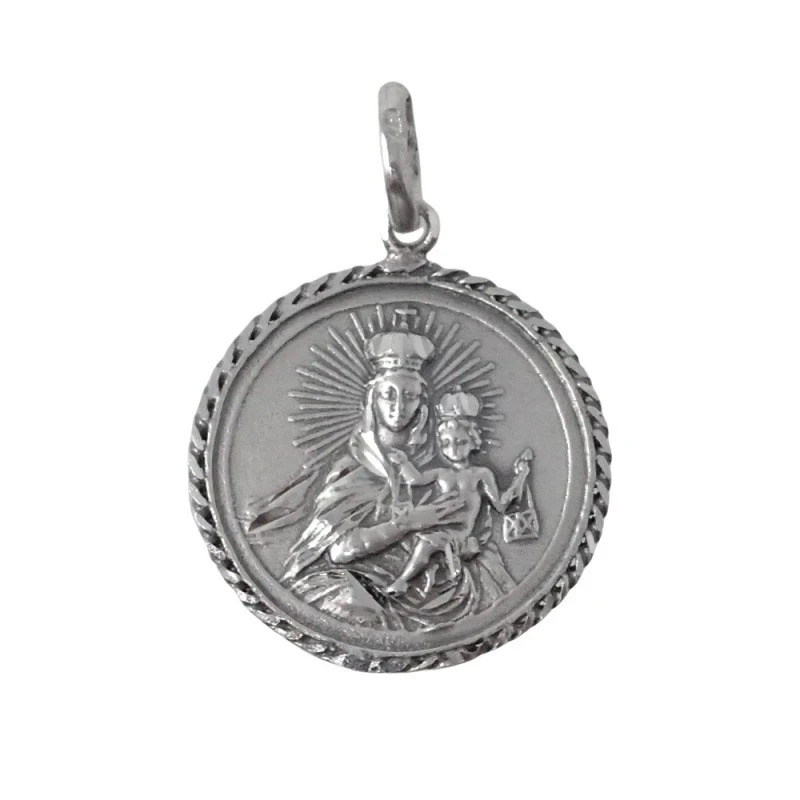Medalla colgante plata Ley 925m escapulario macizo 24mm. Cristo Corazón de Jesús Virgen del Carmen