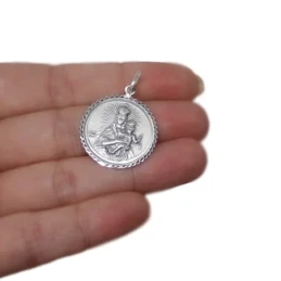 Medalla colgante plata Ley 925m escapulario macizo 24mm. Cristo Corazón de Jesús Virgen del Carmen