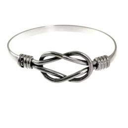 Pulsera plata Ley 925m rígida centro nudo marinero calado mujer brazalete macizo cierre gancho