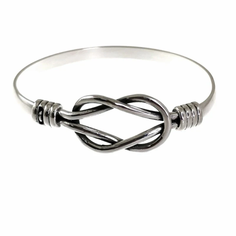 Pulsera plata Ley 925m rígida centro nudo marinero calado mujer brazalete macizo cierre gancho