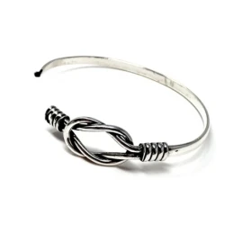 Pulsera plata Ley 925m rígida centro nudo marinero calado mujer brazalete macizo cierre gancho