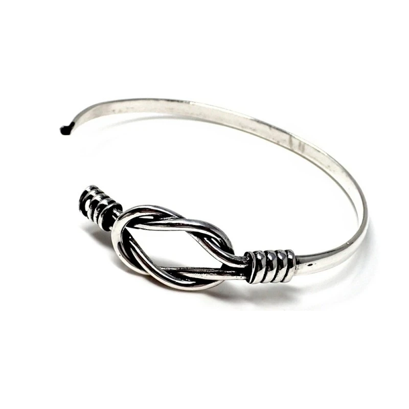 Pulsera plata Ley 925m rígida centro nudo marinero calado mujer brazalete macizo cierre gancho