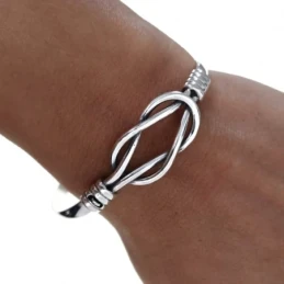 Pulsera plata Ley 925m rígida centro nudo marinero calado mujer brazalete macizo cierre gancho