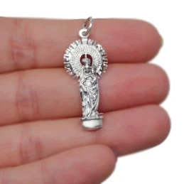 Virgen del Pilar colgante plata Ley 925m unisex 32 mm. maciza silueta