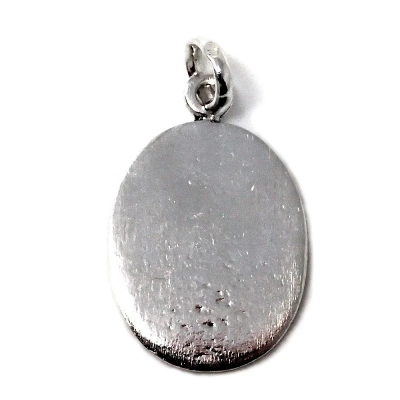 Medalla colgante plata Ley 925m maciza 22mm. San Cristobal oval detalles tallados trasera lisa