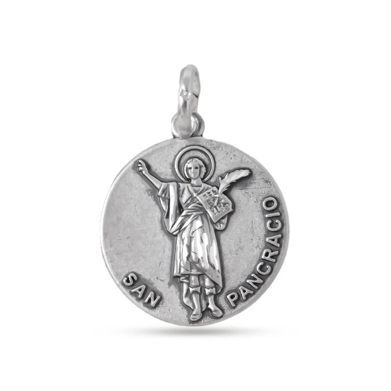 San Pancracio Medalla Plata Ley 925m maciza 21 mm. lisa mate detalles
