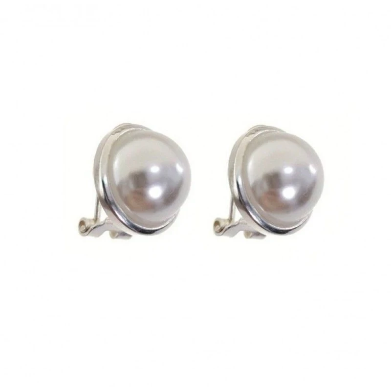 Pendientes plata Ley 925m media perla bocel 14mm. [AB1437]