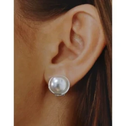 Pendientes plata Ley 925m media perla bocel 14mm. [AB1437]