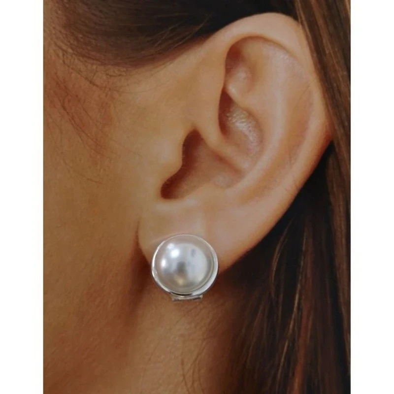 Pendientes plata Ley 925m media perla bocel 14mm. [AB1437]