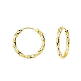 Pendientes oro 18k aros huecos 14mm. golloneados [AC0994]