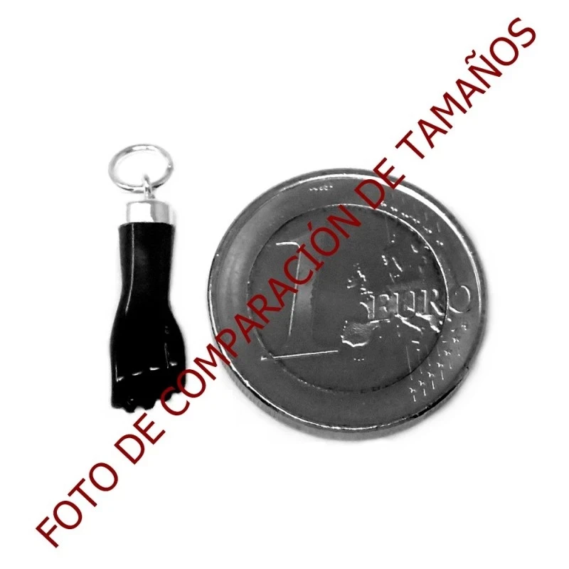 Colgante plata Ley 925m mano puño higa negro 18mm. sintético [AB6216]